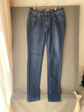Jean skinny bleu à surpiqûres contrastées