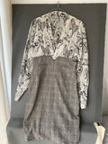 Robe bi-matière blouse imprimée et jupe prince-de-galles