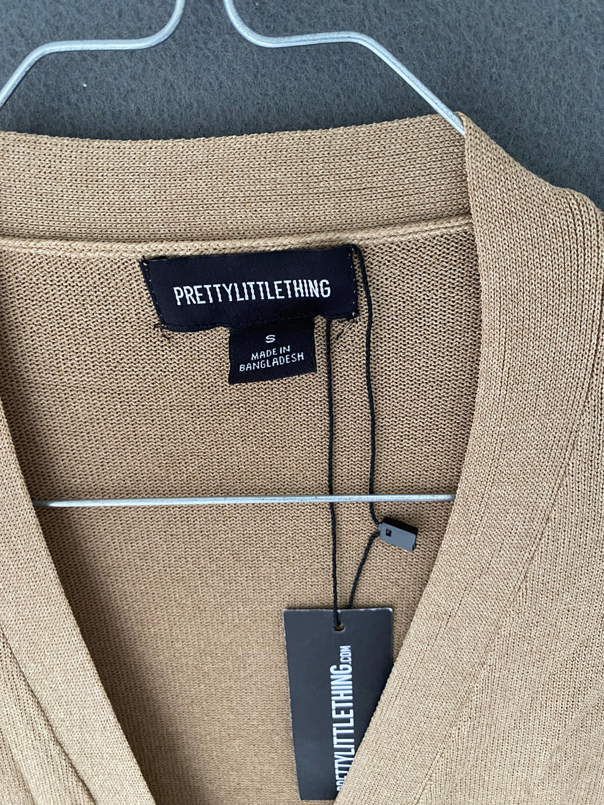 Gilet long camel en maille fine