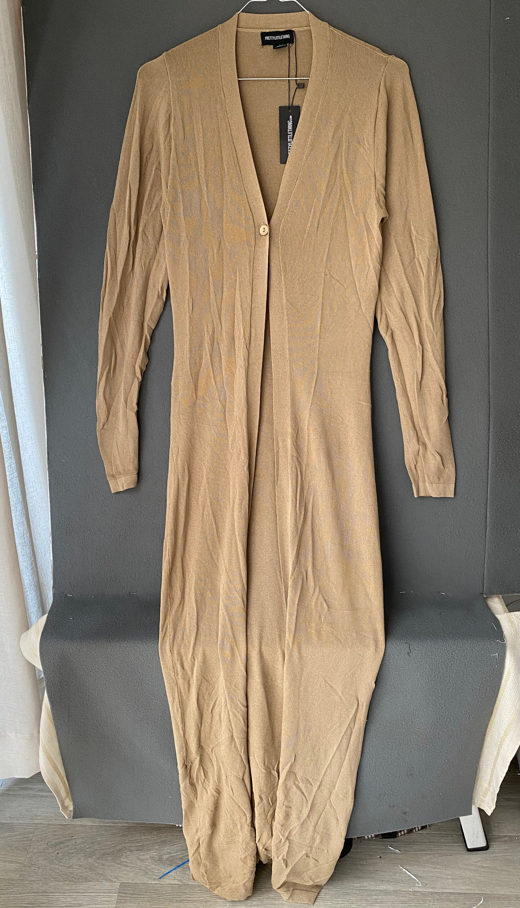 Gilet long camel en maille fine